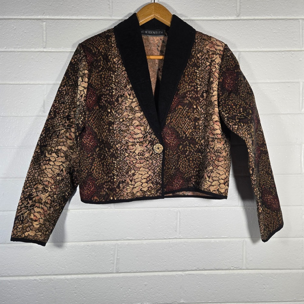 Vtg New Identity Snakeskin Tapestry Blazer Medium Cropped Animal Print Jacket